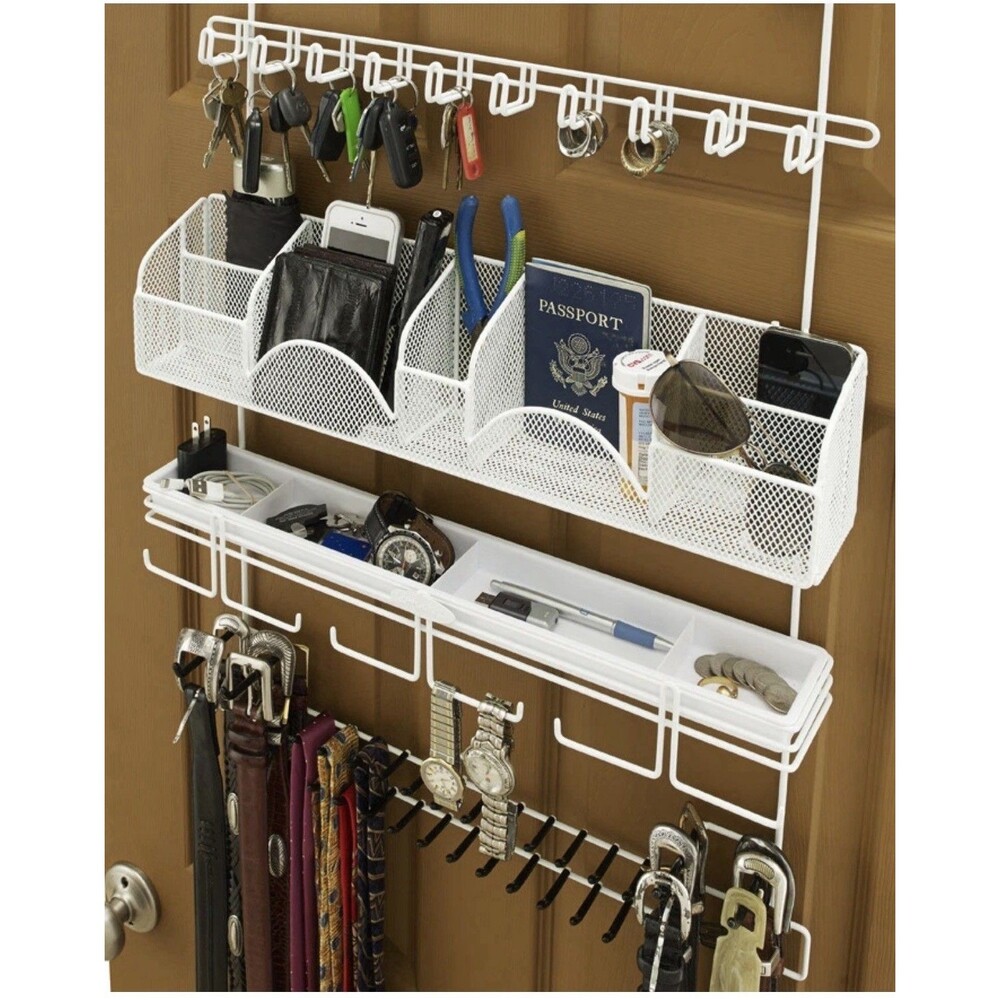 Longstem Men's Hanging Tie Rack Belt Accessory Closet Organizer Valet 9300 White